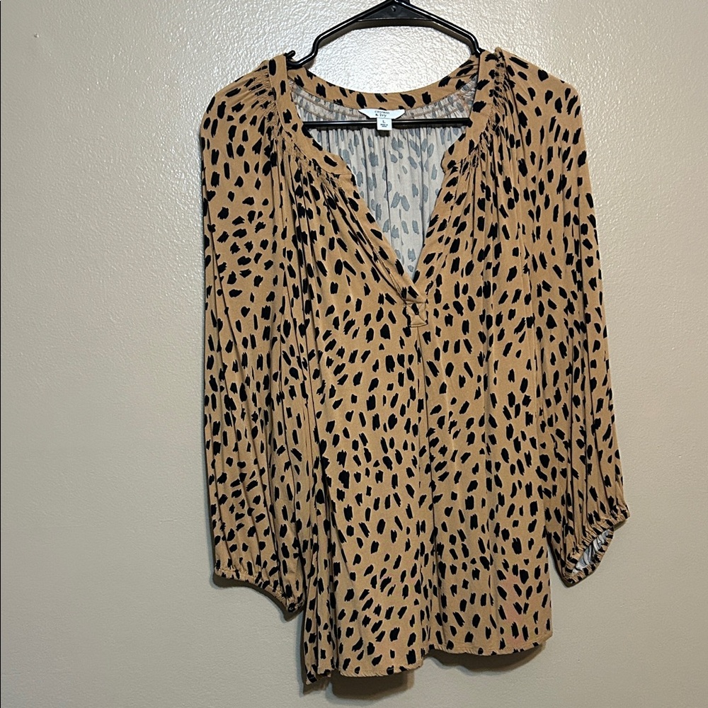 Crown & Ivy Animal Print Top in Tan and Black